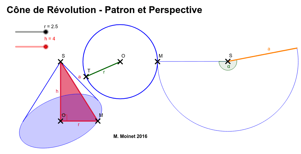 Cône de Révolution Patron et Perspective GeoGebra