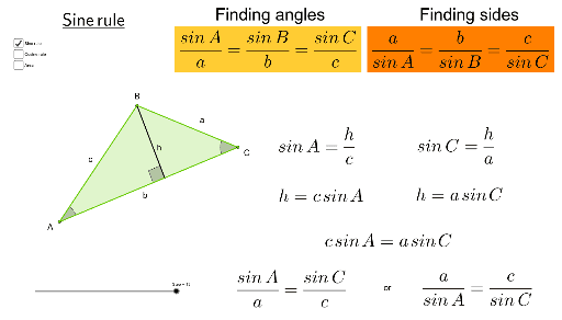 Proofs of sine rule cosine rule area of a triangle GeoGebra