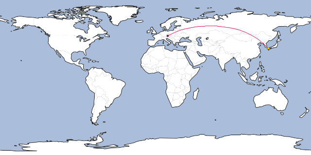 Distance of Linz to Fukuoka is 8945 kilometers.