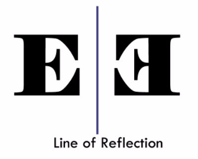 This image is an example of a reflection. Each "E" is equidistant from the line of reflection, and the line of reflection forms a perpendicular bisector from one point on the "E" to its corresponding point.