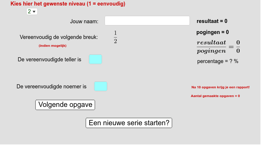 Opdracht 1: Breuken vereenvoudigen