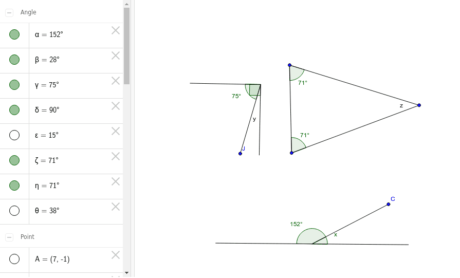 Find the missing angle GeoGebra