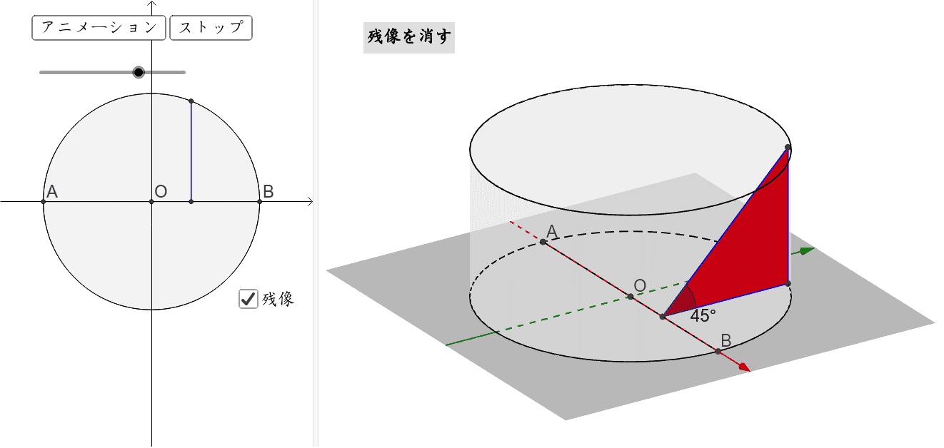平面によって分割された円柱の体積 Geogebra