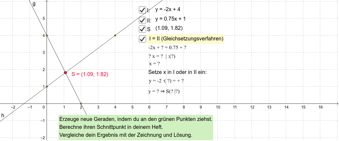 Schnittpunkte zweier Geraden berechnen – GeoGebra