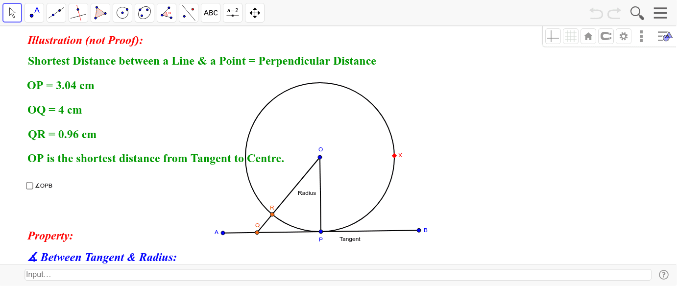 Angle between Tangent & Radius (Illustration) GeoGebra