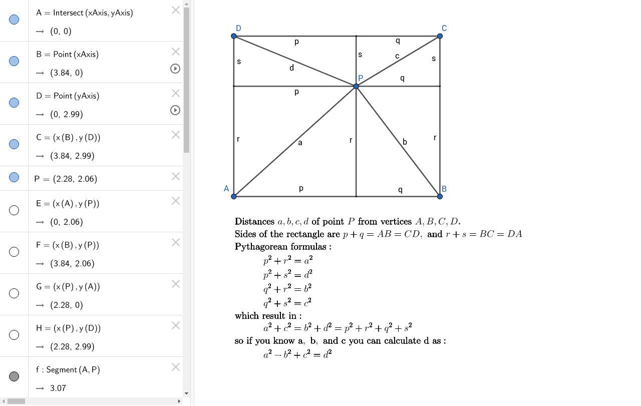 Rectangle ABCD and point P GeoGebra