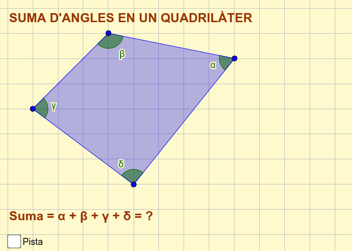 Quan sumen els angles en un quadrilàter? Fes una construcció amb el geogebra per comprovar-ho