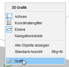 3D-Einstellungsdialog: Öffnen per rechter Maus und
