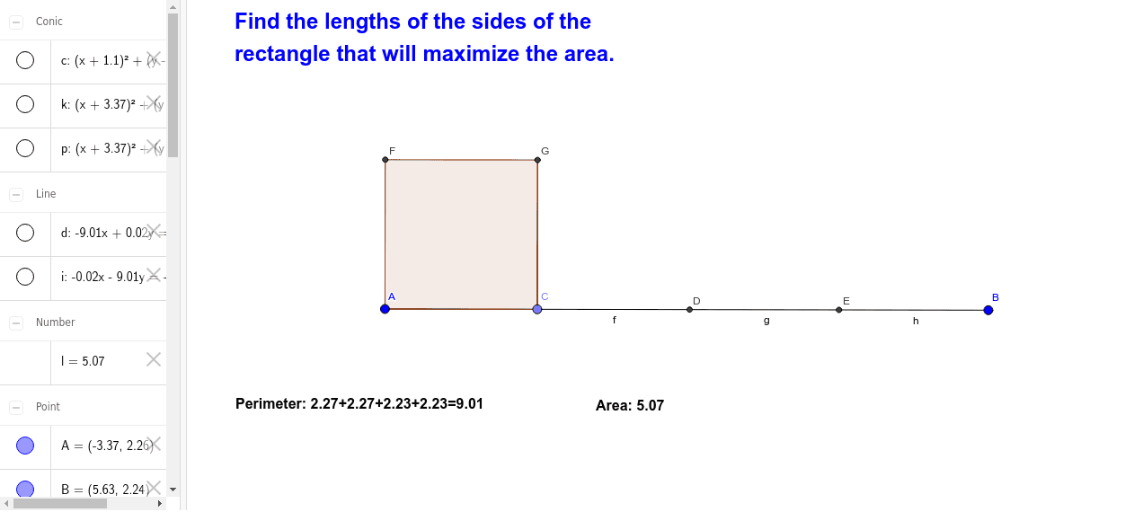 Maximizing the Area of a Rectangle – GeoGebra
