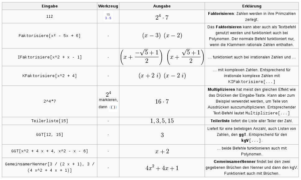 Diese Auswahl ist nur ein kleiner Teil von noch viel mehr Befehlen für das CAS. Einen Überblick erhalten Sie auf [url=https://wiki.geogebra.org/de/CAS_spezifische_Befehle]dieser Seite[/url].
