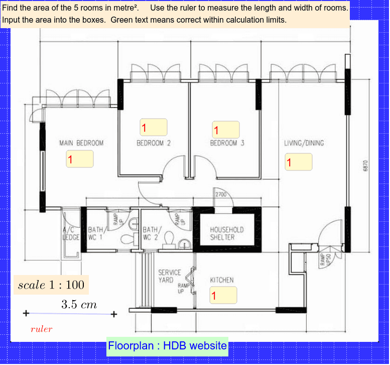 Shown below is the floor plan of an apartment. The scale is indicated at bottom left.  Press Enter to start activity