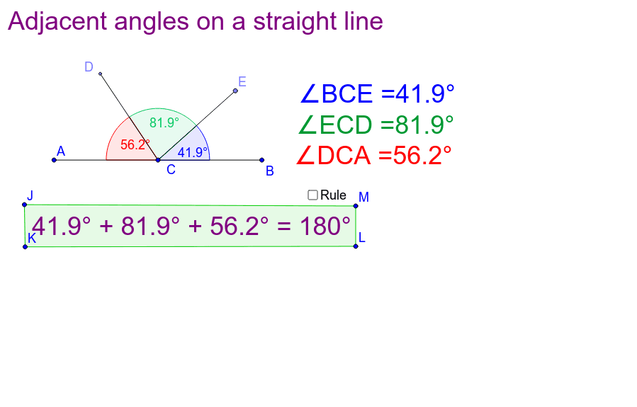 Student Copy Rule 1 Adjacent angles on a straight line GeoGebra