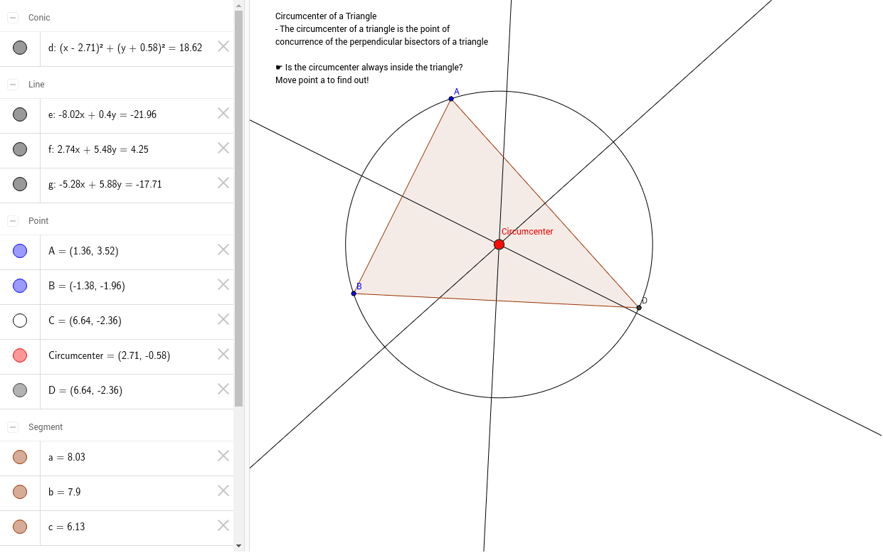 Circumcenter of a Triangle GeoGebra