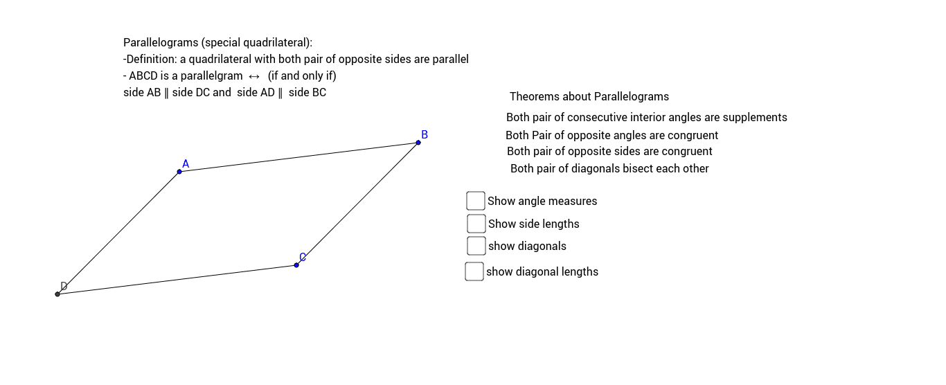 Properties Of Parallelograms Geogebra