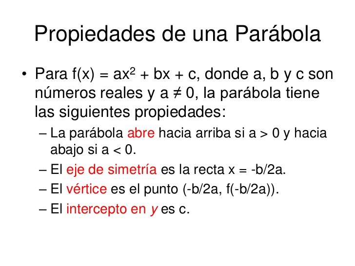 Propiedades de las funciones cuadráticas: 