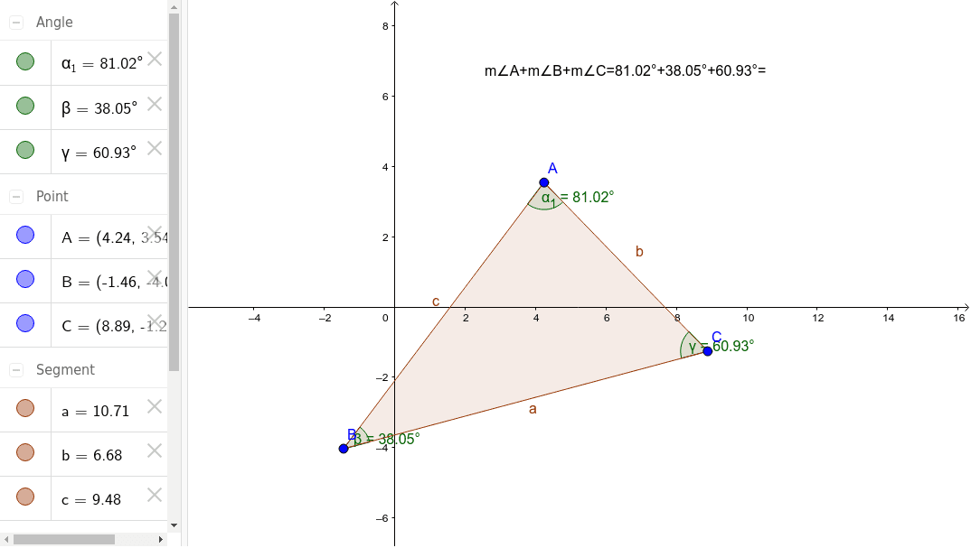 Interior Sum of a Triangle GeoGebra