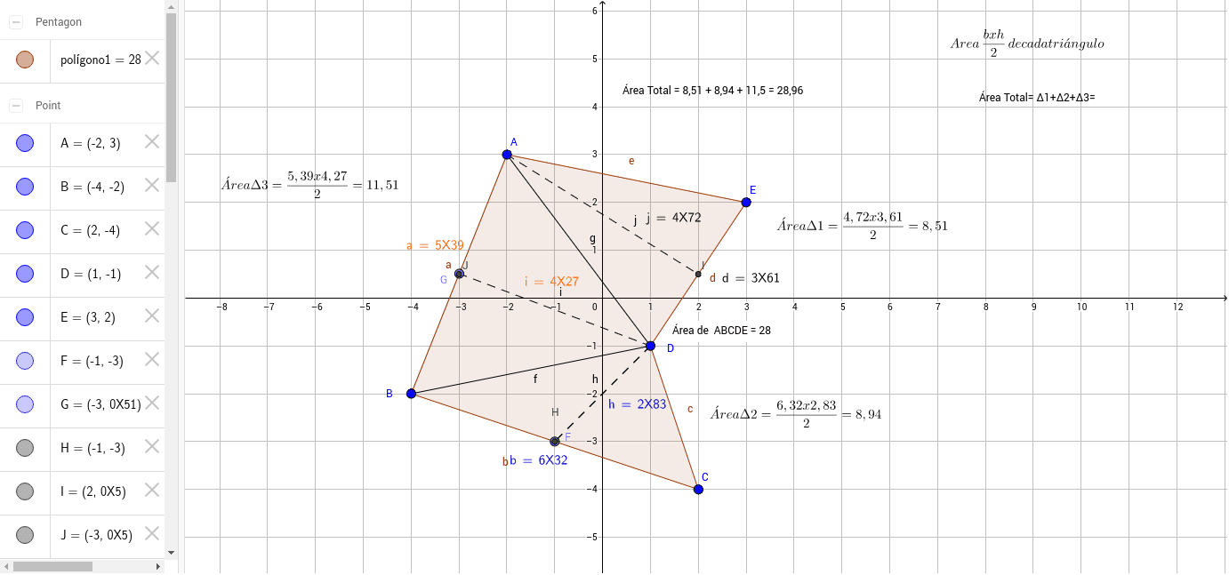 Cálculo del área de un polígono irregular GeoGebra