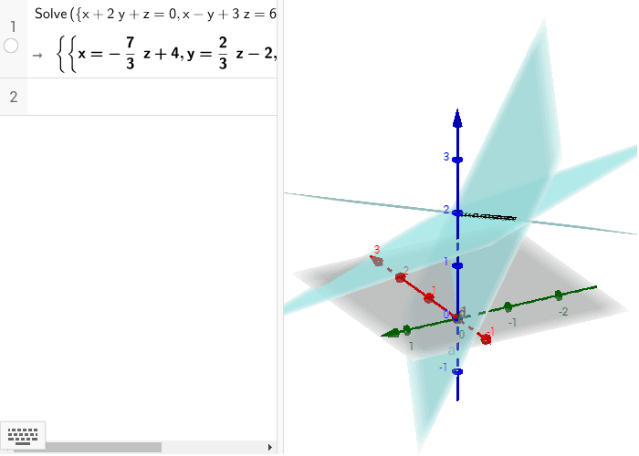 En la segunda figura se ven tres planos que se intersectan en una recta (sistema consistente indeterminado).