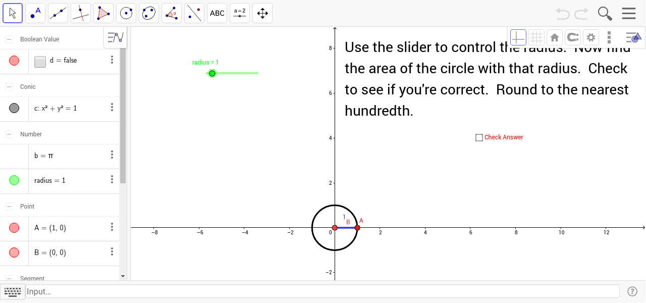 Circle with radius controlled by slider GeoGebra