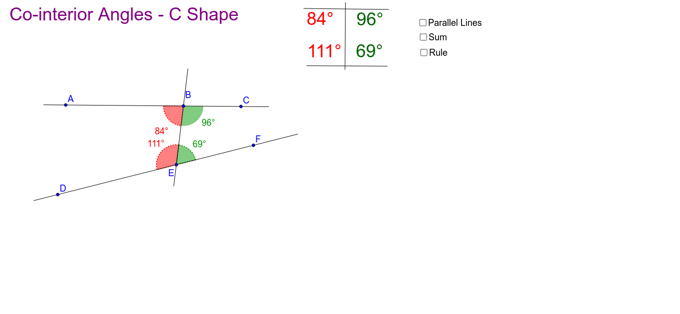 Rule 10 Co Interior Angles On Parallel Lines Geogebra