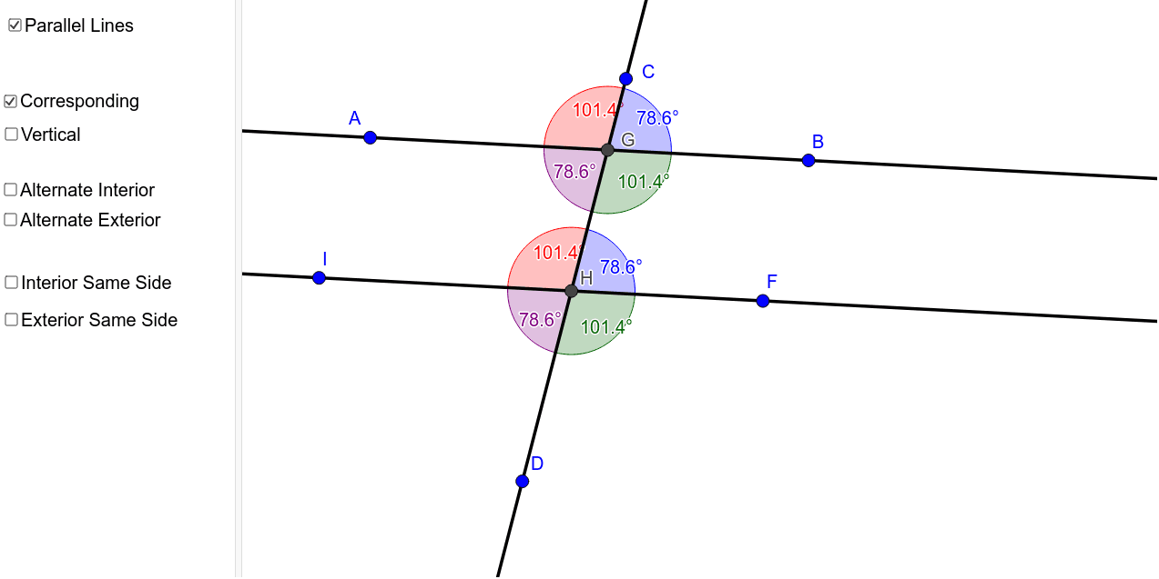 Parallel Lines and NonParallel Lines cut by a Transversal GeoGebra