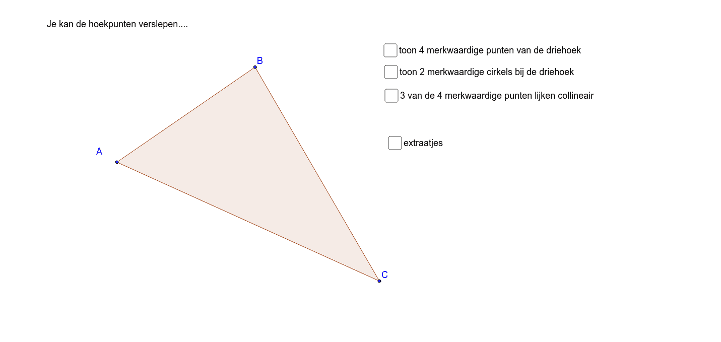Bij een driehoek hoort veel meer dan drie hoekpunten en drie zijden... Klik op Enter om de activiteit te starten