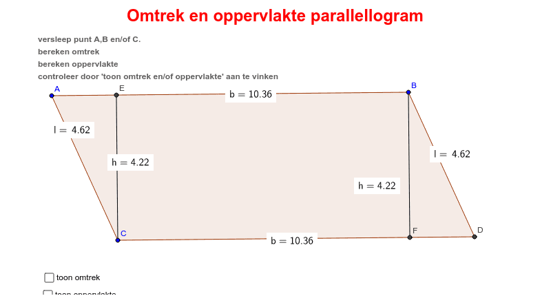 Omtrek En Oppervlakte Parallellogram – Geogebra