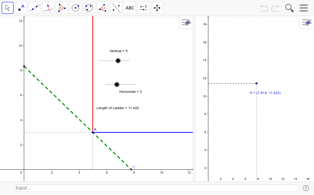 Ladder (or Couch) Around a Corner Problem GeoGebra