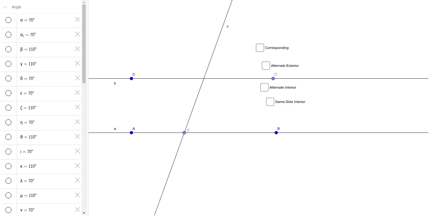Parallel Lines Cut by a Transversal GeoGebra