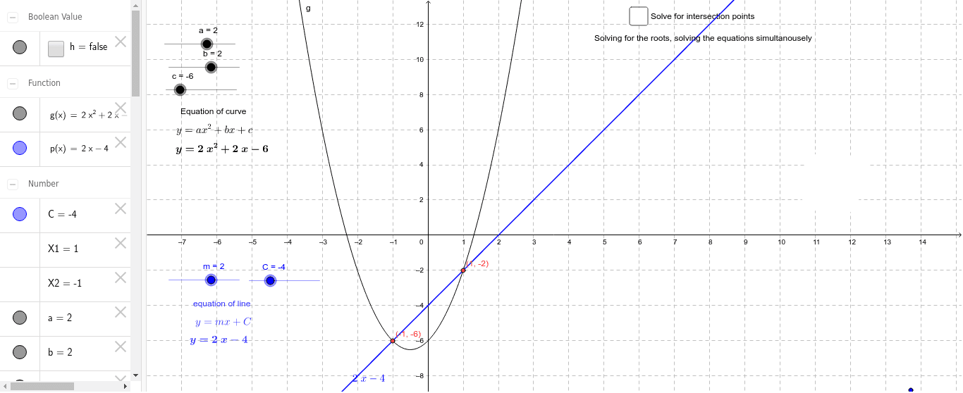 Intersection of a line and a quadratic curve – GeoGebra
