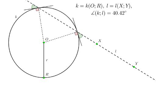 Ъгъл между права окръжност – GeoGebra
