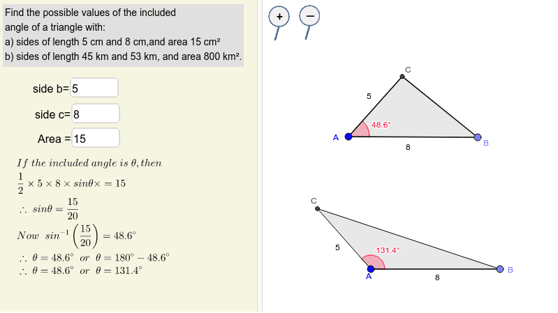 Find Included Angle From Triangle s Area GeoGebra Find Included Angle From Triangle s Area GeoGebra