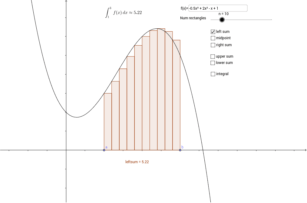 Riemann Sums and Definite Integral – GeoGebra Riemann Sums and Definite Integral – GeoGebra