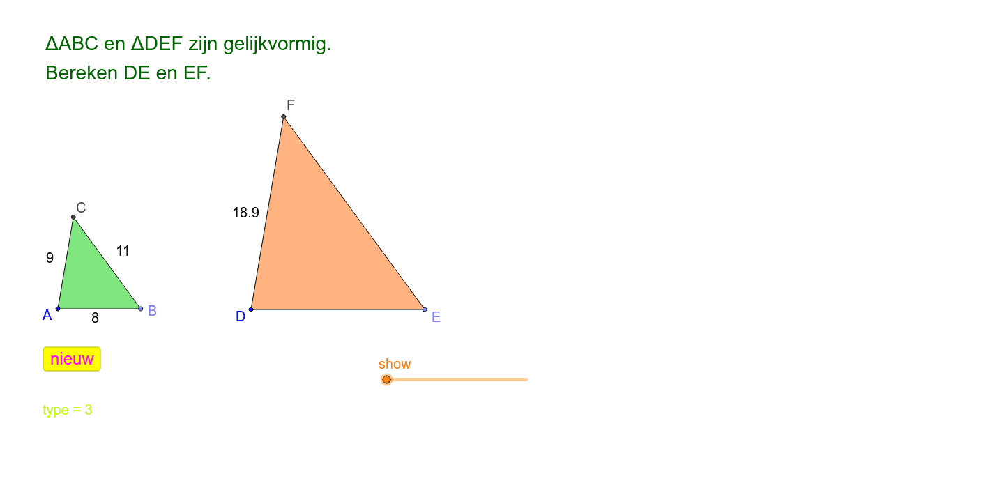 Berekeningen met gelijkvormige driehoeken GeoGebra Berekeningen met gelijkvormige driehoeken GeoGebra