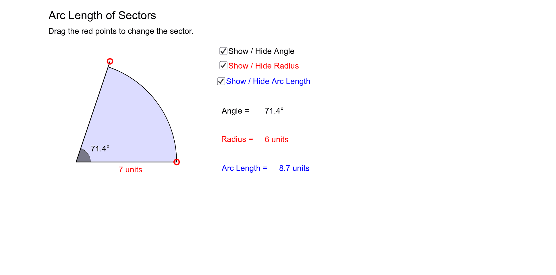 Arc Length of Sectors – GeoGebra