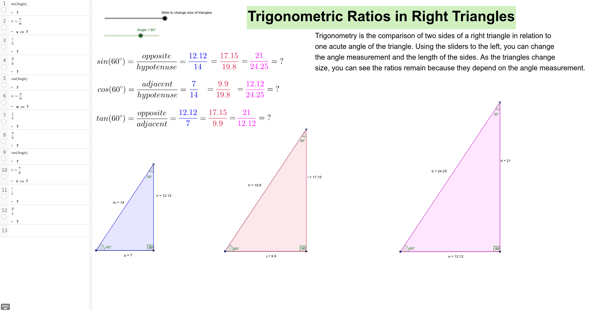 Trigonometric Ratios In Similar Triangles GeoGebra