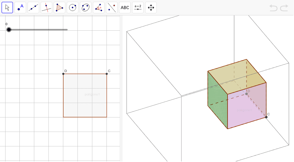 Cubo y su desarrollo en vista plano y espacio GeoGebra