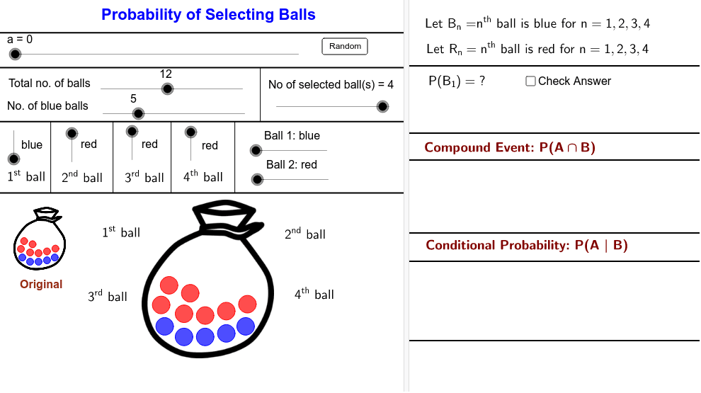Probability Selecting Balls GeoGebra