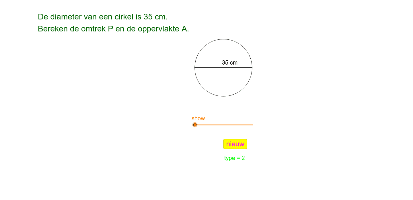 Cirkel, straal, diameter, omtrek en oppervlakte GeoGebra Cirkel, straal, diameter, omtrek en oppervlakte GeoGebra