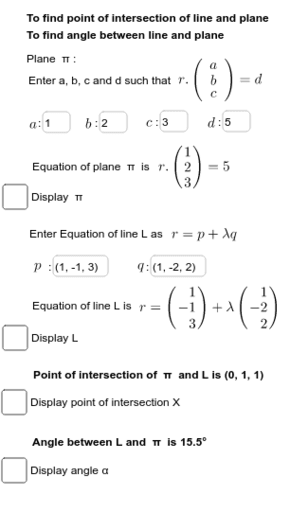 To find the point of intersection and angle between line and plane ...