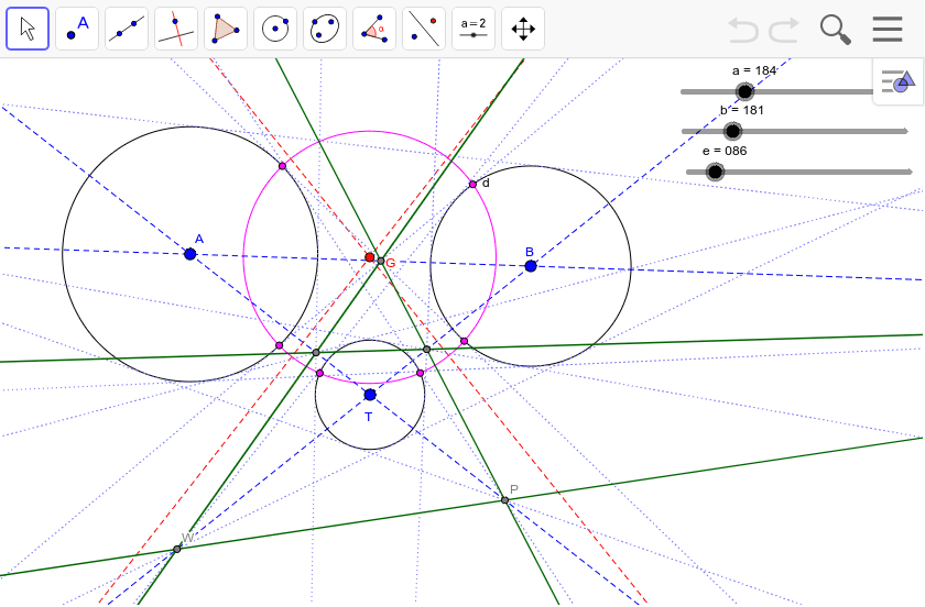 ２つの円の相似の中心 Geogebra