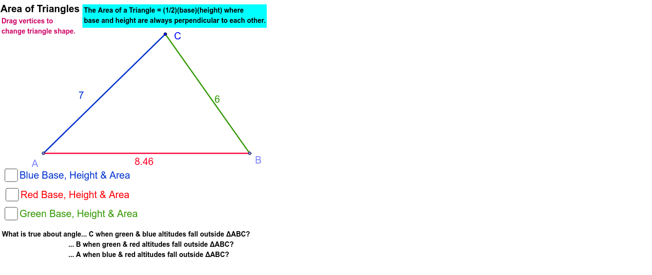 Base and height of triangle GeoGebra