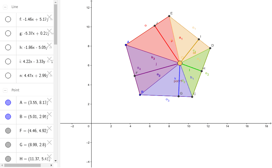 Perpendicular line sum of a regular pentagon – GeoGebra