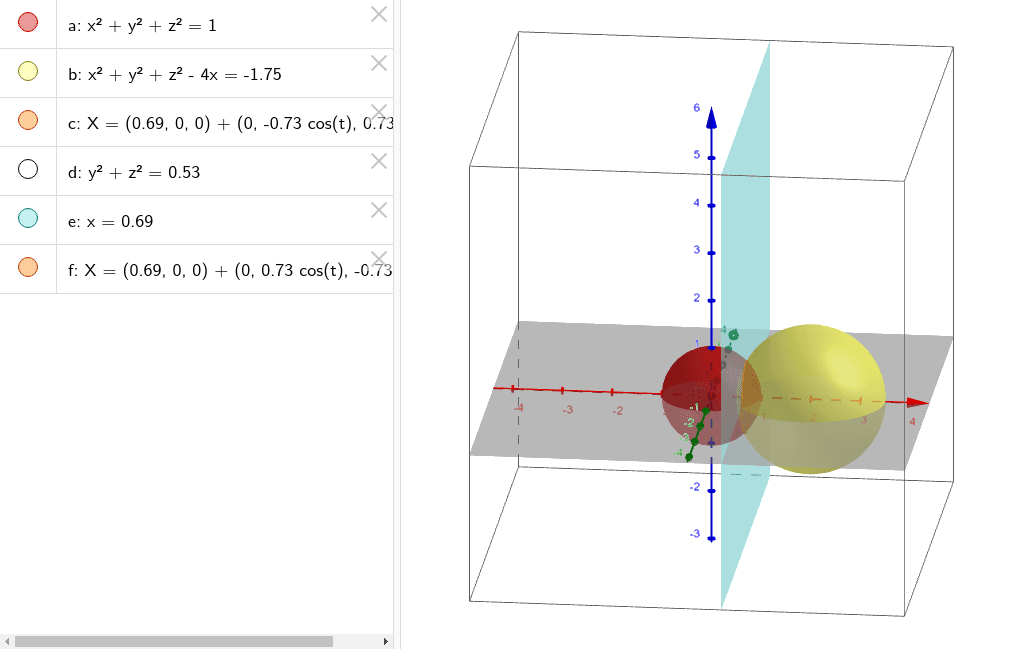 Intersection of two sphere GeoGebra