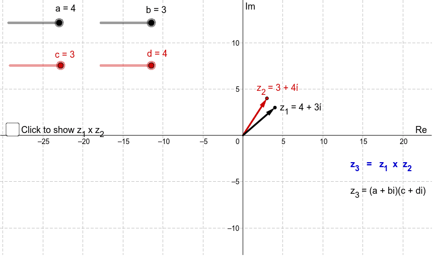 Multiplying complex numbers geogebra