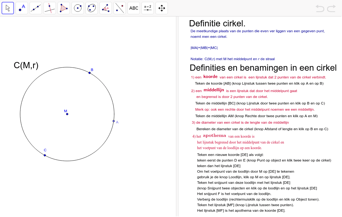 Definitie cirkel in een cirkel GeoGebra