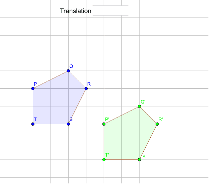Write the coordinates of the translation vector that maps the blue pentagon to the green pentagon. (Use parentheses) Press Enter to start activity