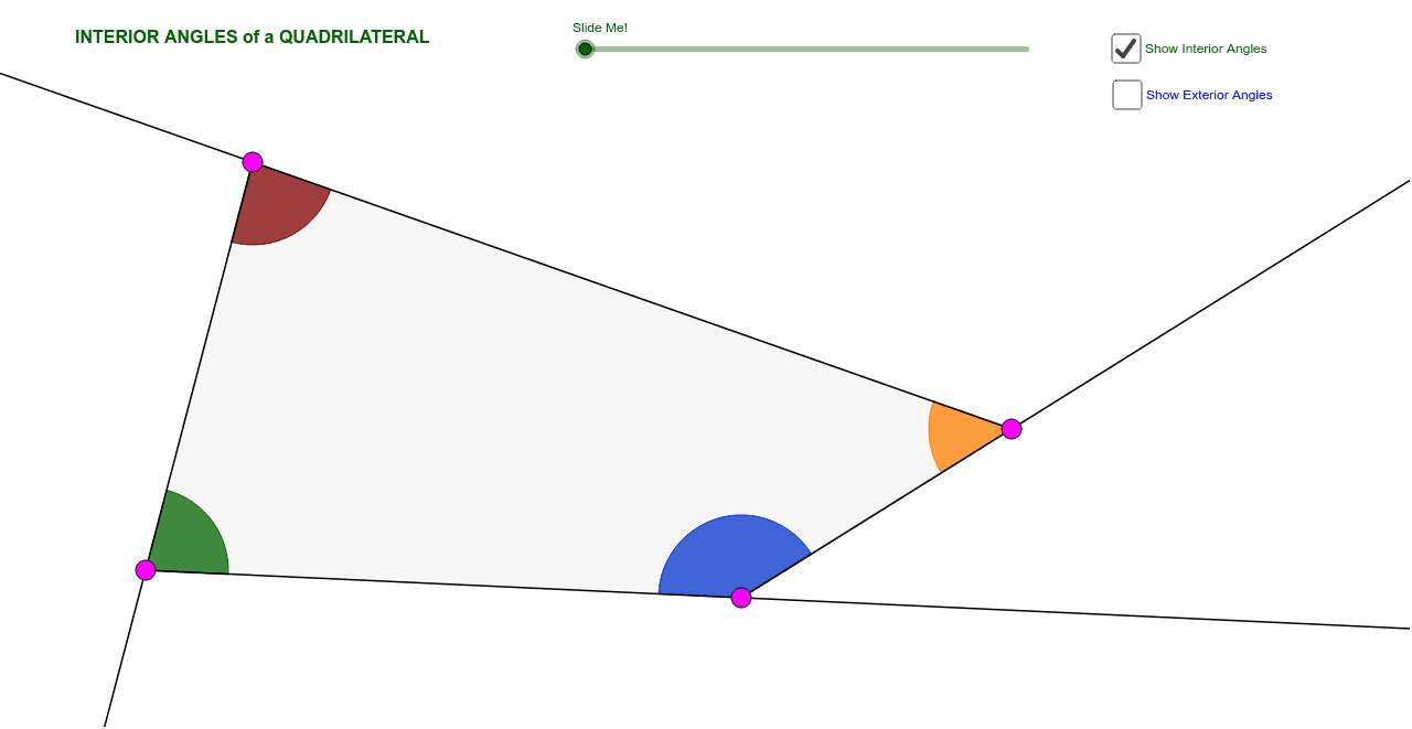 Quadrilateral Interior Exterior Angle Sum Theorems V2