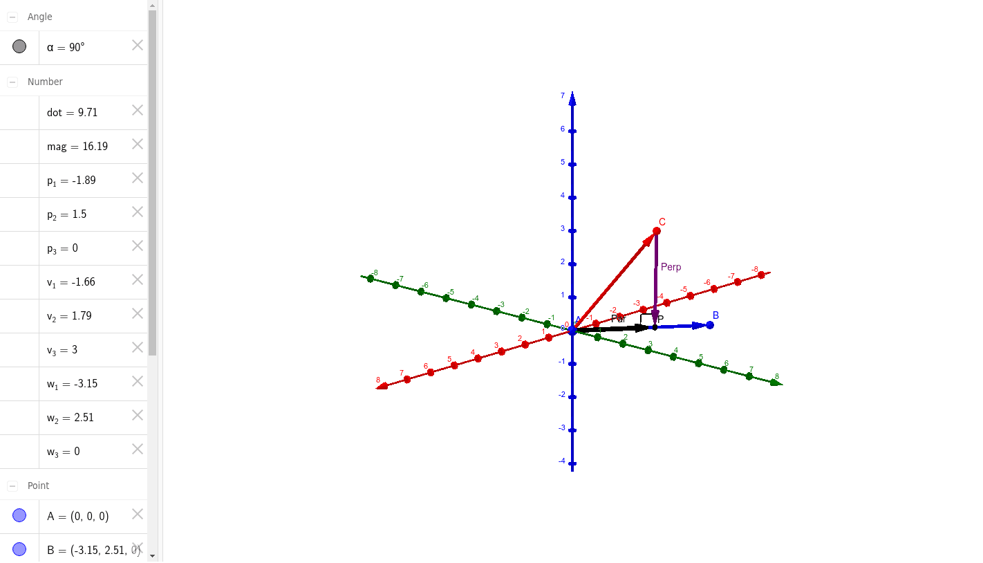 Vector Projection in 3D GeoGebra