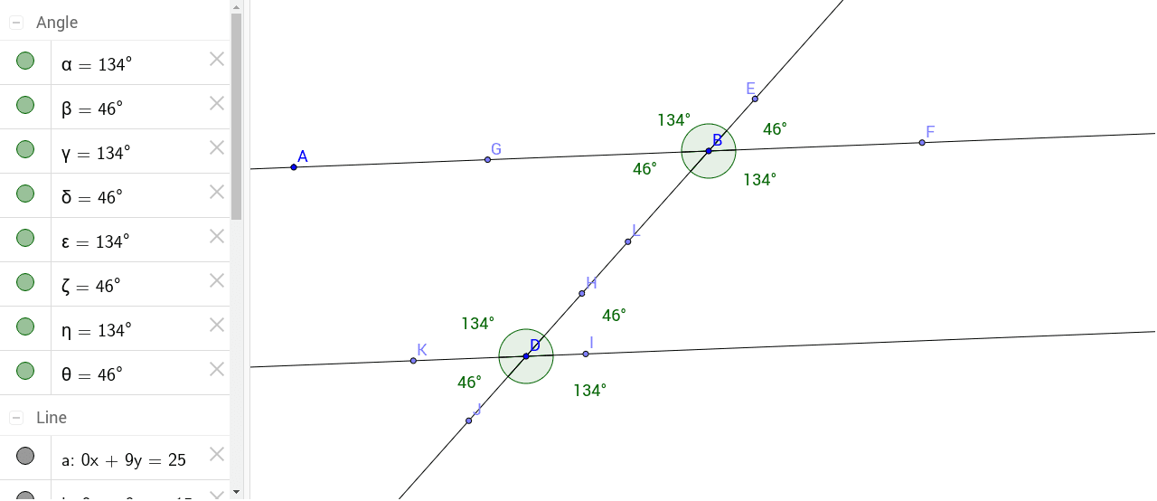Parallel Lines Cut By a Transversal GeoGebra